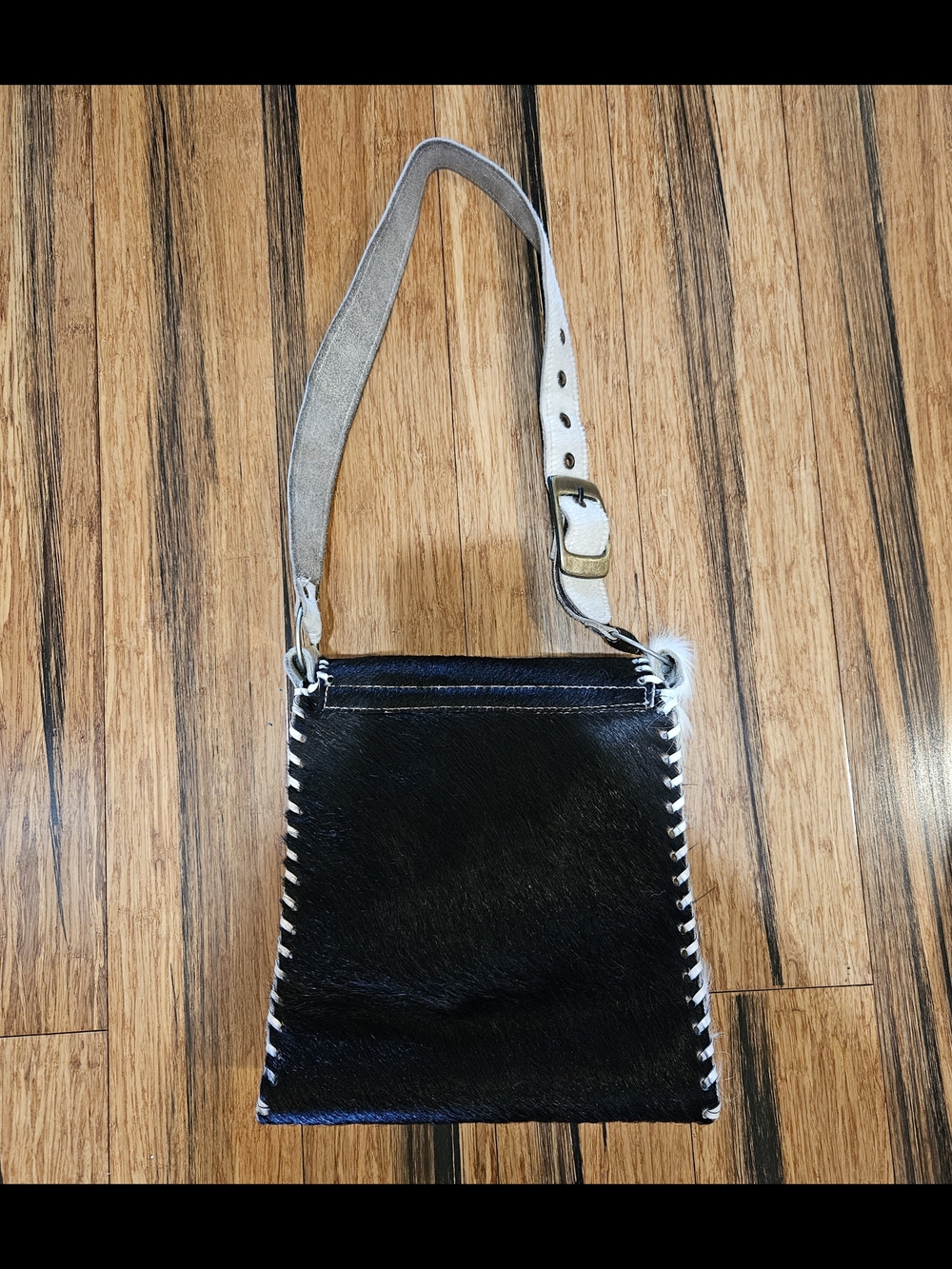Vintage Black and White Cowhide Crossbody Bag - Genuine Haircalf - Picture 2 of 5